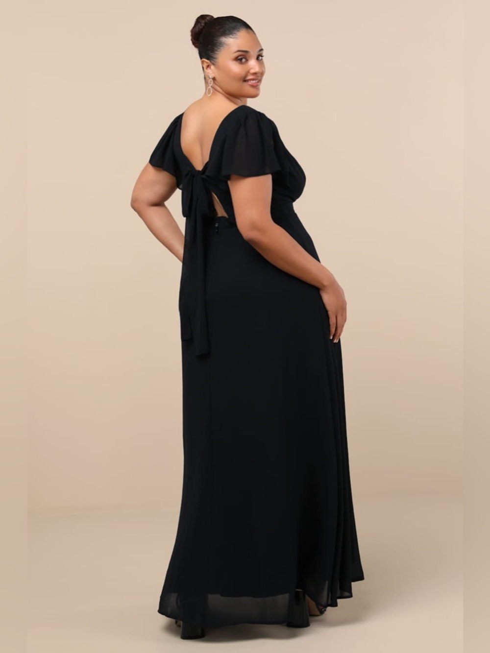 LULU'S Simply Delightful Black
Tie-Back Flutter Sleeve Maxi
Dress - Picture 9 of 12